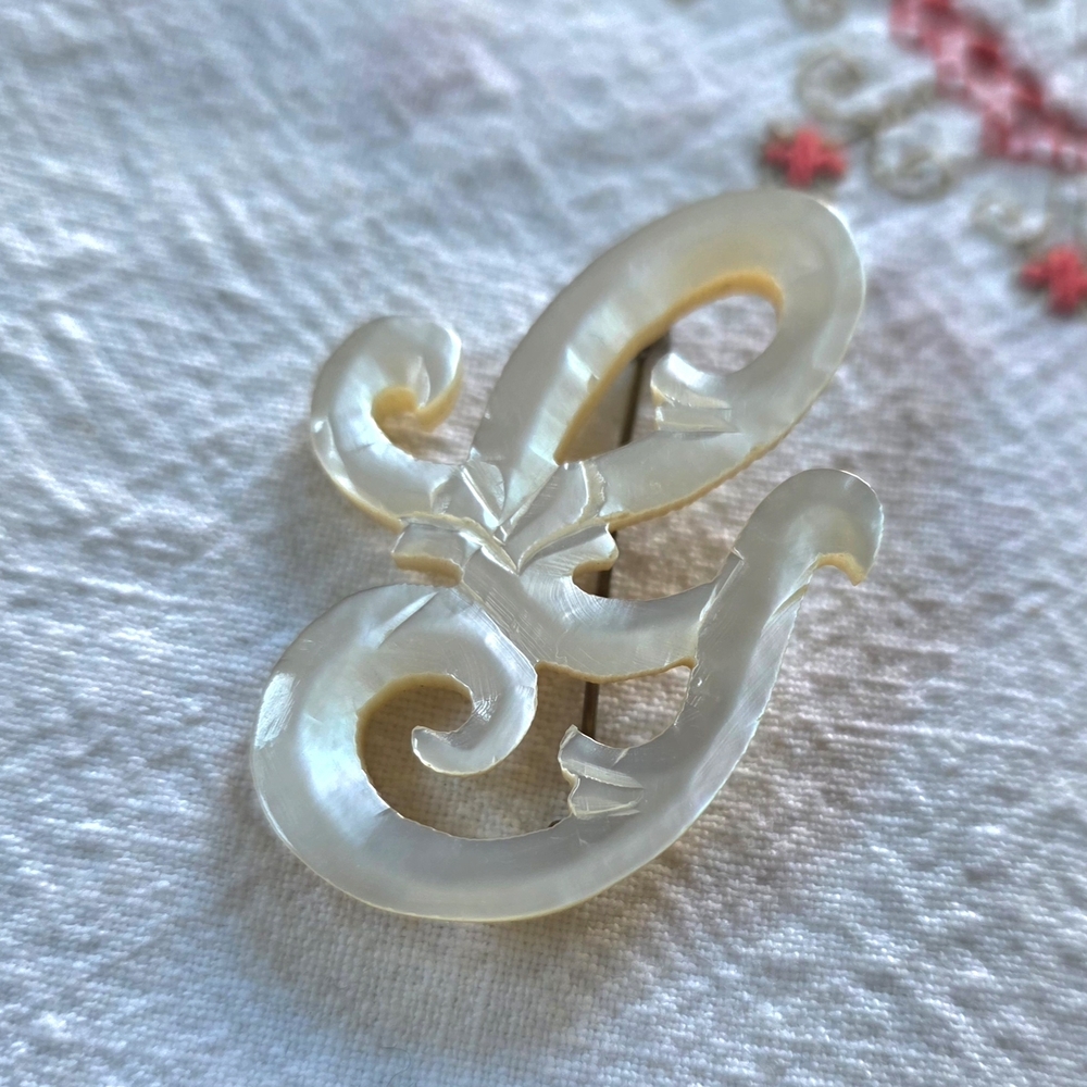 Mother of Pearl Vintage Brooch - Initial "G" -